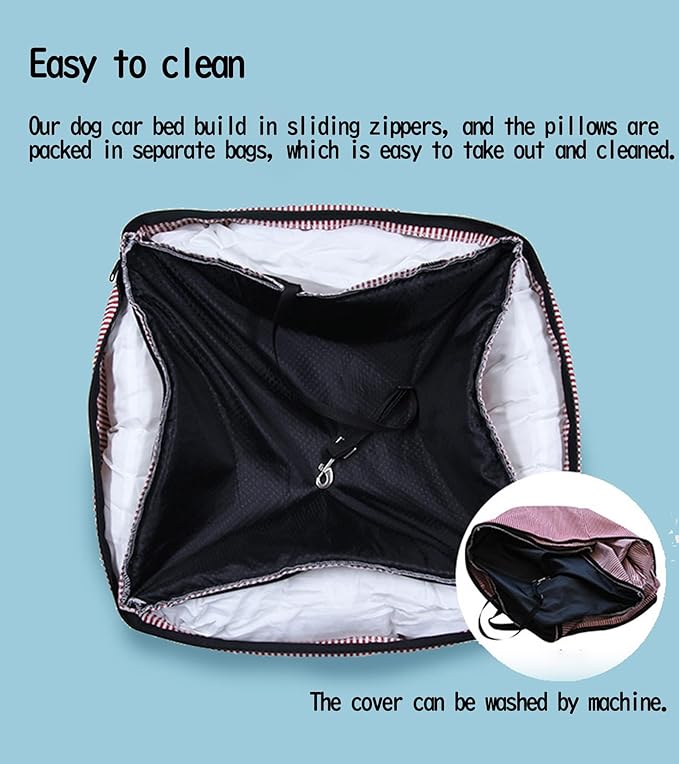 Dog Car Seat, Puppy Dog Booster Seats Fully Detachable and Washable,Bed for Car with Storage Pockets and Clip-On Safety Leash