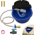 Automatic Water Dispenser for Dogs with Drain Hole & Drain Valve, 1 Gallon Auto Dog Water Bowl Outdoor with Float Valve, Hose Quick Connect Fitting, for Livestock, Chicken, Horse (Blue)