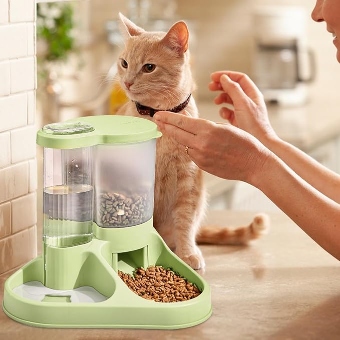 Cat Food Dispenser, Transparent 2 in 1 Food and Water Feeder, Automatic Cat Feeder, Transparent Feeding Tool for Cats, Dogs, and Other Animals (A)