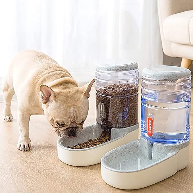 Automatic Feeders and Waterer Dog Cat Food Feeder Water Dispenser Gravity Food and Water Dispenser Automatic Food Dispenser for Small Large Pets Grey