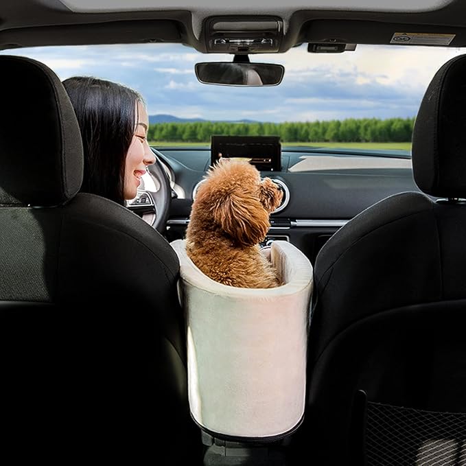 Pet Car Booster Seat Carrier Carry Cage Carrying Dog Car Seat Oval Beige