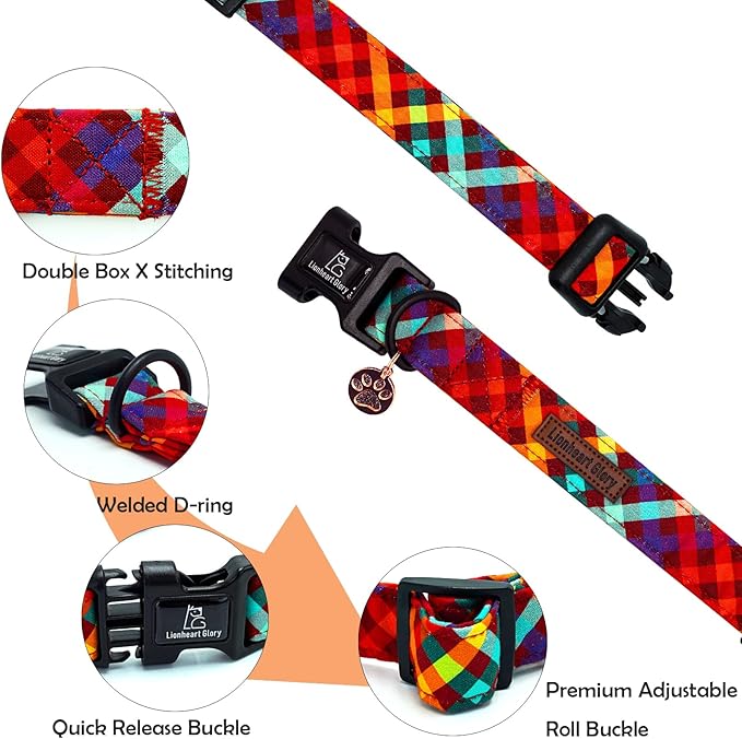 Lionheart glory Fall Plaid Dog Collar-Cute Orange Dog Collars with Plastic Buckle Duty Soft Adjustable Collar for Large Dogs Girls Boys Collars Party Pet Gift
