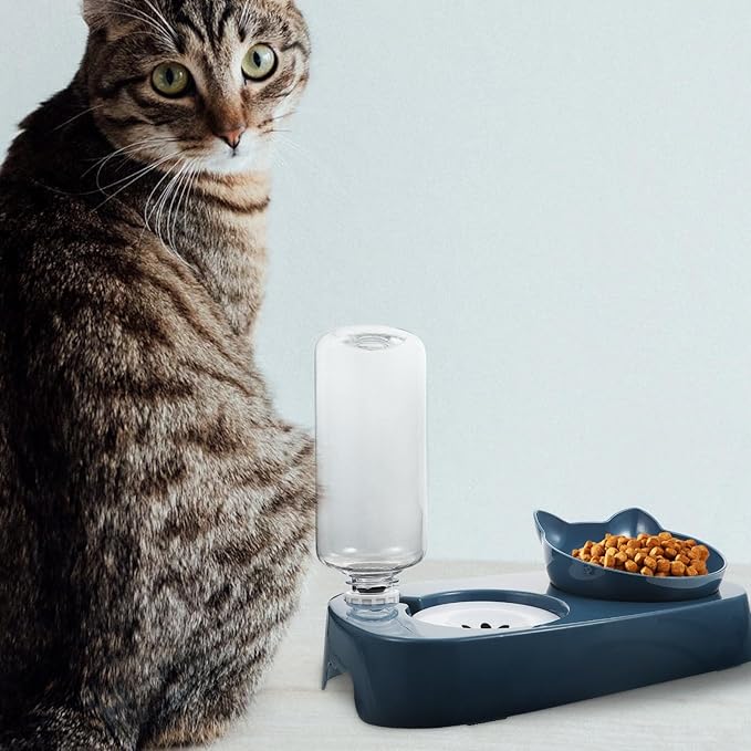 Pet Drinking Bowl and Food Feeder Anti-Spill Blue Plastic Raised Water Dispenser Suitable for Cats and Dogs