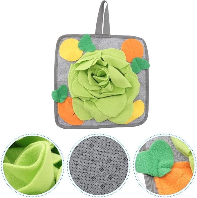 Mikikit Rabbit Foraging Mat- Funny Interactive Nose Work Mat for All Animal Slow Feeding Mat, Nosework Training Squeaky Snuffle Treat Food Mats