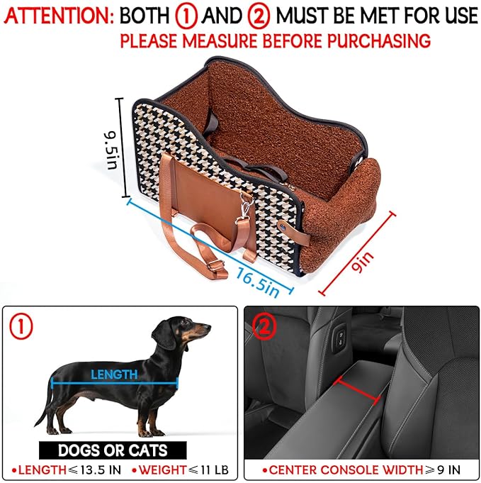 Center Console Dog Car Seat,Pet Puppy Car Seat,Middle Console Dog Armrest Booster Seat for Small Dogs