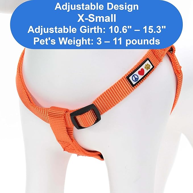 Pawtitas Personalized Dog & Puppy Harness Extra Small Orange Custom ID Tag Adjustable No Pull Vest