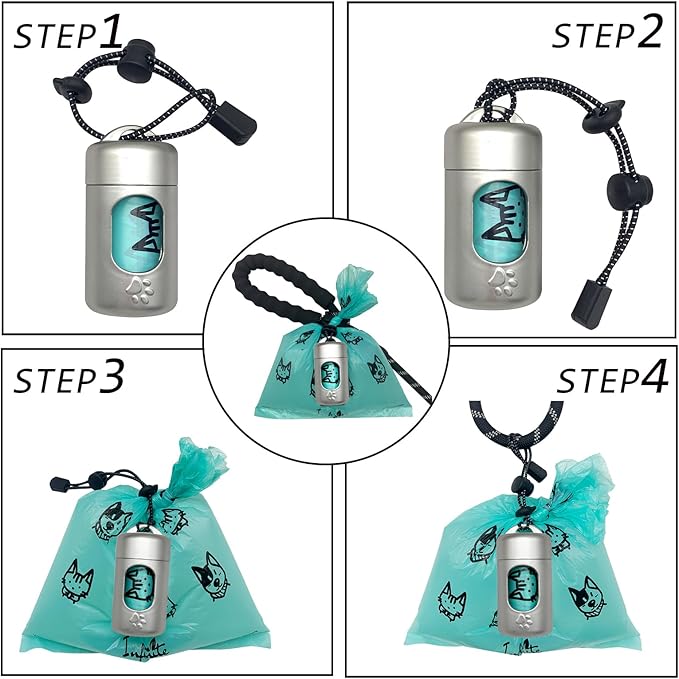 Dog Poop Bag Dispenser for Leash with Snap Clip, Skin-friendly Texture Waste Bag Holder for Dog Walks and Cats, Pets Litter Bag Container, Indoor & Outdoor Use (Metal, 1)