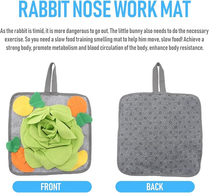 Mikikit Rabbit Foraging Mat- Funny Interactive Nose Work Mat for All Animal Slow Feeding Mat, Nosework Training Squeaky Snuffle Treat Food Mats