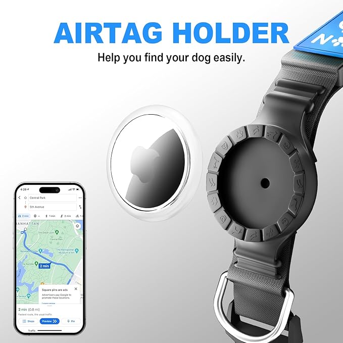 Airtag Dog Collar Light Dog Collars with AirTag Holder Rechargeable LED Glowing Dog Collar Adjustable Bright Cool Collar for Dogs in The Dark Waterproof Blue