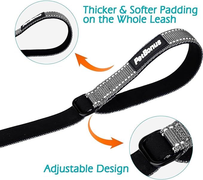 PetBonus Dog Leash Wrist Strap, Safety Strap for Retractable Leash, Lockable Reflective Short Dog Walking Lead with Adjustable Soft Padded Handle, Extra Layer Security for Pet Stroller (Grey)