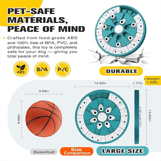 KADTC 2 Levels of Step-by-Step Challenge,Large Size,Beginner to Advanced Dog Puzzle Toys,3 Ways to Play,U.S. Brand & Design Treat Puzzles for Dogs Mental Stimulation Enrichment Food Slow Feeder Toy