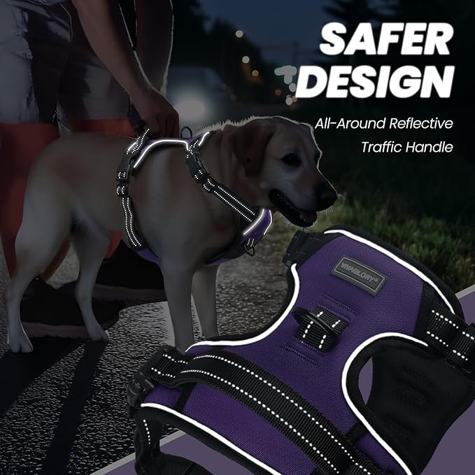 VIVAGLORY Dog Harness Easewalk No Pull Dog Harness with Handle Front Clip & Back Clip for Training Walking Lifting, No Pull Adjustable Easy On Padded Comfortable for Pet, XS, Purple - Plain
