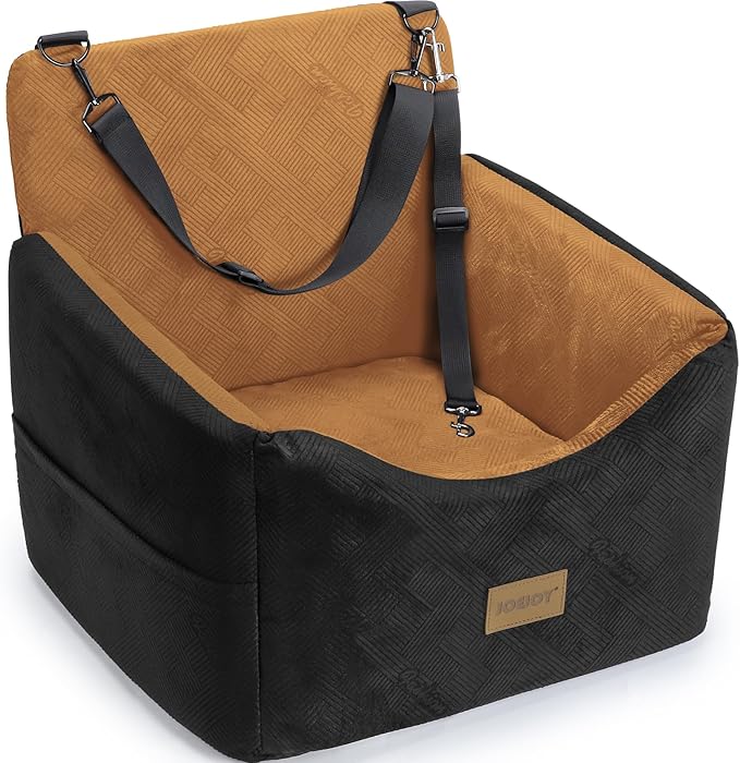 JOEJOY Dog Car Seats for Small Medium Dogs Under 30lbs, Dog Booster Seat with Detachable Washable Cover and Cushion, Memory Foam Pet Car Seat with Safety Belt and Storage Pockets (Brown)
