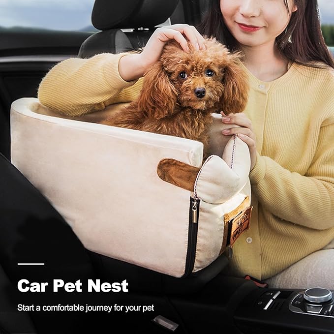 Ergocar Pets Booster Seat for Car Front Seat Travel Carrier Cage Breathable Collapsible Soft Cute Washable Portable Small Dogs & Cats Pet Car Seat Puppy Car Seat Within 6kg-White
