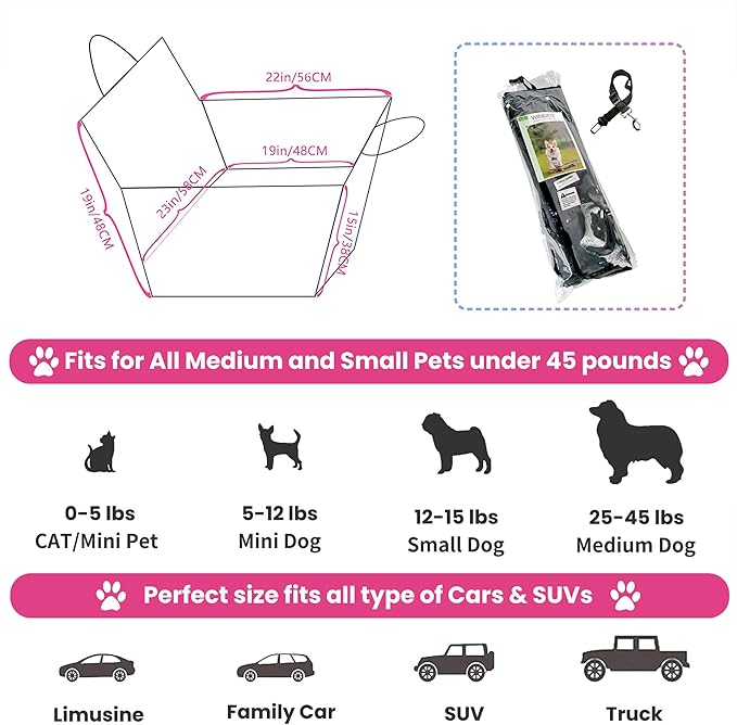 Medium Dog Car Seat - Scratchproof Waterproof Booster Seat for Large Dogs, SUVs, Cars & Trucks - 19" x 23" x 19"