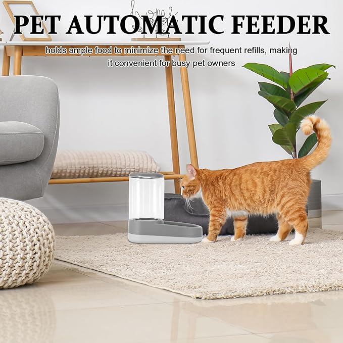 Automatic Dog Cat Food and Water Dispenser Gravity Feeder with 3l Dry Food Capacity Grey Auto Pet Feeder Bowl for Small and Medium Dogs Indoor Use