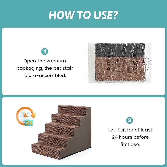 Dog Stairs for Small Dogs 5-Step, 19.7" Extra Wide Right-Angle Pet Stairs for Couch and Beds, Anti-Slip Dog Steps for Old Cats and Lowrider, 19.7x29.5x23.6 inch, Brown