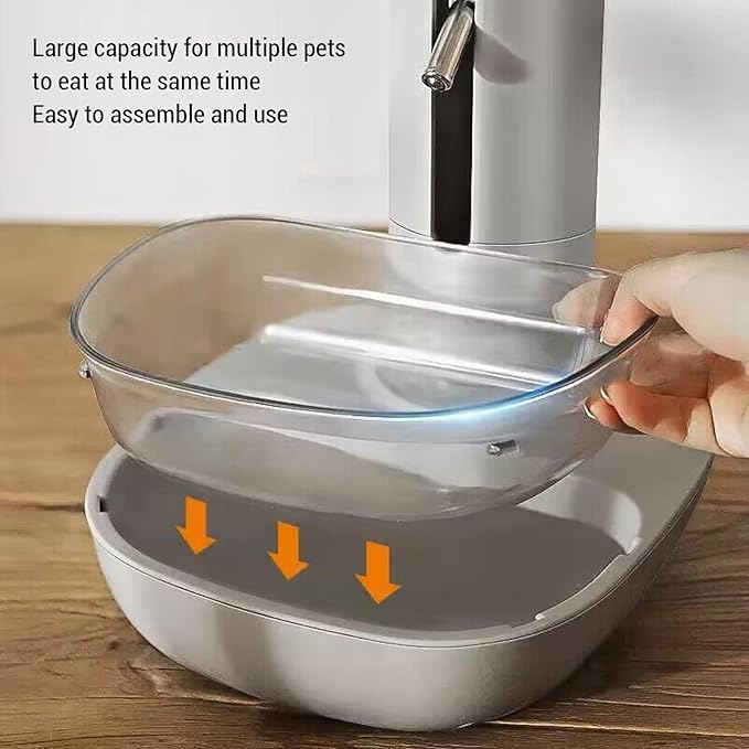 Pet Standing Water Dispenser, 680ml Automatic Feeding Water Height Adjustable Cat Dog Standing Bowl Drinking Bottle Feeder Detachable Hanging Pet Food Feeder for Small Cats Dogs (Gray)