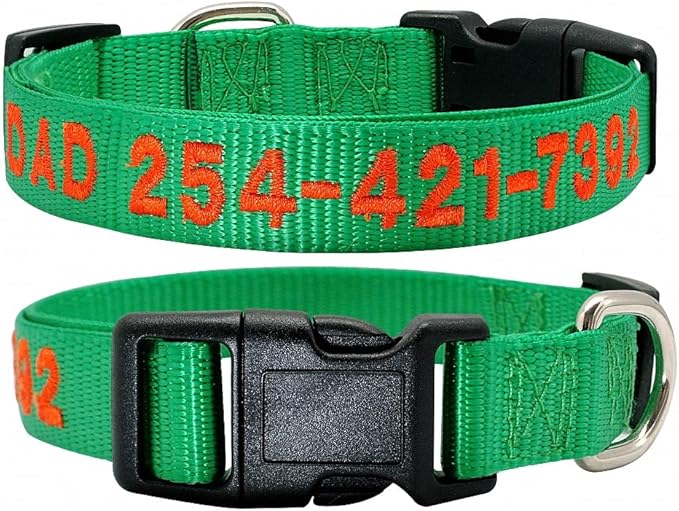 Custom Dog Collar Personalized Embroidery Cat Puppy Collar Nylon Pet Collars Engrave DIY Phone Name ID for Small Big Large Dog Green M