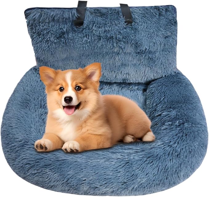 Pet Car Seat – Non Slip Pet Cushion, Plush Travel Cat Booster | Cozy Car Bed for Small Medium Large Puppy Kitten, Vehicle Adventures, Road Trip Travel, Truck Backseat, Camping, Vet Visit and SUV Ride