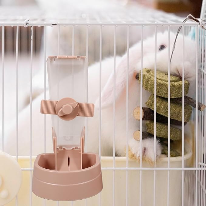 Happyyami 1set Automatic Pet Feeder Water Dispenser for Cats and Dogs Cage Wire Hanging Design Material for Animals Practical Food Water Station