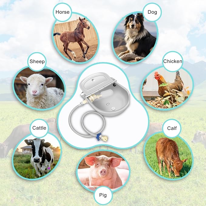 Automatic Animal Drinking Water Bowl,304 Stainless Steel Animal Waterer Kit with Float Valve,for Livestock,Horse,Dog,Goat,Pig,Chicken,2.5L 85 OZ Animals Drinking Water Trough