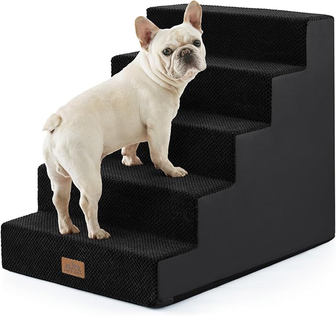 Dog Stairs for Small Dogs 5-Step, 19.7" Extra Wide Right-Angle Pet Stairs for Couch and Beds, Anti-Slip Dog Steps for Old Cats and Lowrider, 19.7x29.5x23.6 inch, Black