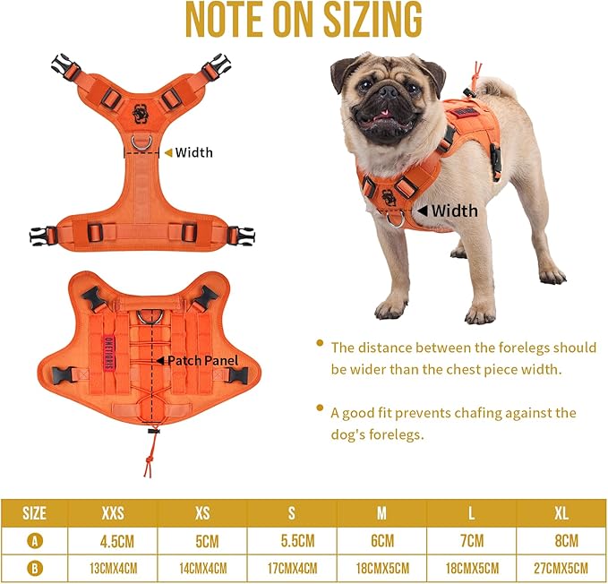OneTigris Tactical Dog Harness Vest,No-Pull Service Dog Vest with Hook & Loop Panels,Adjustable Dog Vest Harness for Walking Hiking Training(Orange,L)