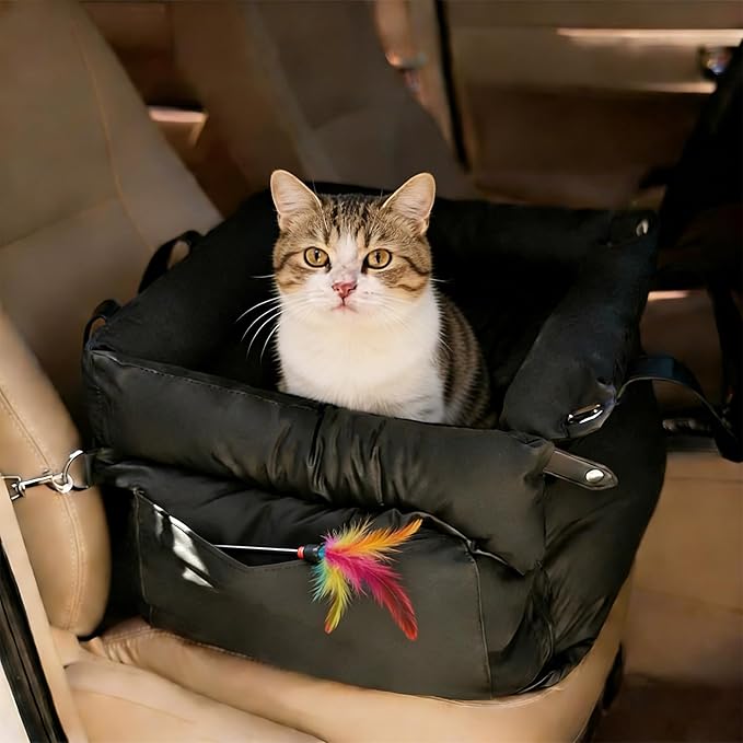 Dog Booster Car Seat, Waterproof PU Leather Upholstered Cat Bed for Car with Storage Pockets, Portable Pet Seat, Bite-Resistant, Perfect for Travel and Home