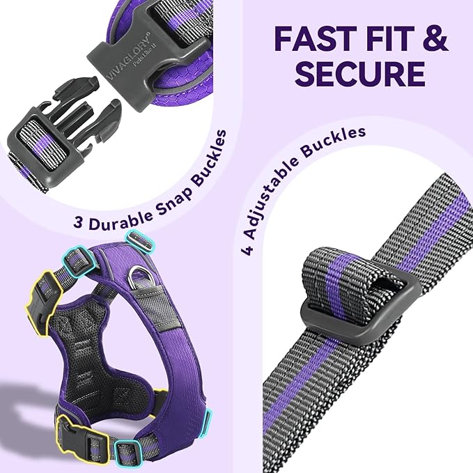 VIVAGLORY Dog Harness Easewalk No Pull Dog Harness with Handle Front Clip & Back Clip for Training Walking Lifting, No Pull Adjustable Easy On Padded Comfortable for Pet, S, Purple - Patterned