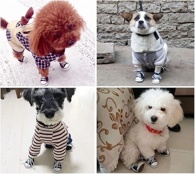 Pet Shoes Puppy Sport Denim Shoes Casual Style Anti-Slip Boots Sneaker Booties 4Pcs