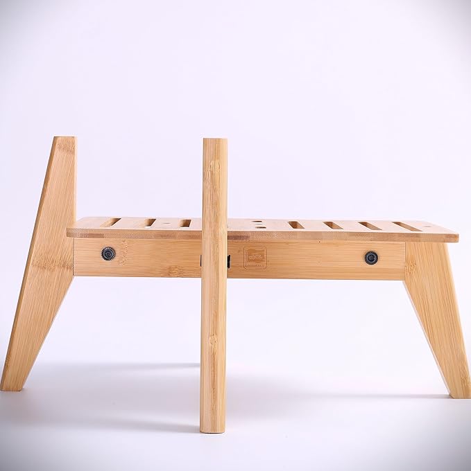 Dog Water/Food Dispenser Stand for Large Dogs - Use to Raise Dog Water and Food Bowl Feeder Dispensers - Adaptable Size Fits Various Sizes and Shapes - Slanted Feet Resist Tip-Over - Bamboo
