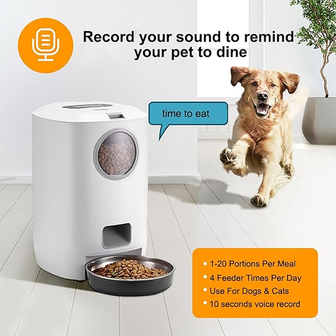 Automatic Cat Feeder, Dog Food Dispenser With Programmable Timer, 4.5 L Intelligent Portion Control and 1-4Meals Per Day, 10s Voice Record Remind and Removable Food Bucket, For Cats, Large Dogs