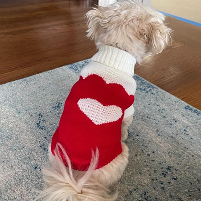 CHBORCHICEN Pet Dog Sweaters Classic Knitwear Turtleneck Winter Warm Puppy Clothing Cute Strawberry and Heart Doggie Sweater (Large, Red2)