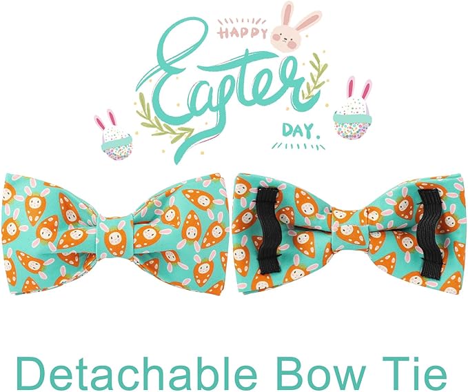 Easter Dog Collar with Bow Tie, Lovely Cotton Easter Carrot Adjustable Bowtie Collar for Girl Boy Dog, Adorable Carrots Puppy Collars with Metal Buckle,XL, Neck 16-26in