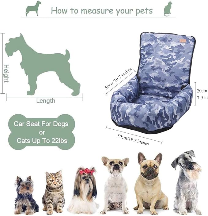 Dog Bed Dog Car Seat Puppy Pet Car Booster Seat,Detachable Non-Slip Dog Travel Car Carrier Bed with Clip-On Safety Leash,Removable Washable Cover for Small and Medium Pets