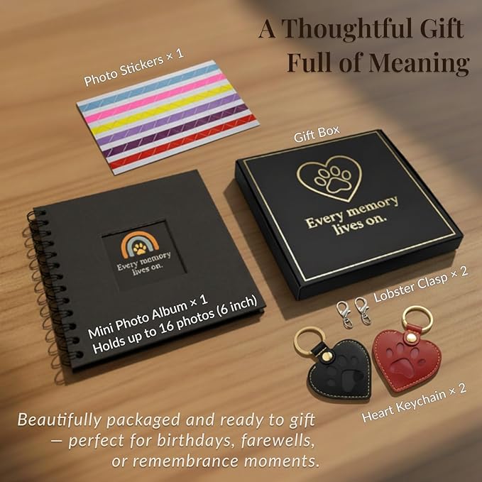 Pet Memorial Keychain – Heart Leather Keepsake for Dog & Cat Lovers, Single & Gift Set, Paw Print Heart