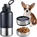 Insulated Dog Water Bottle with 2 Bowls, 32oz Travel Stainless Steel Double Wall Thermos, Portable Pet Dispenser, Gifts for Puppy Small Dogs Walking Hiking and Camping