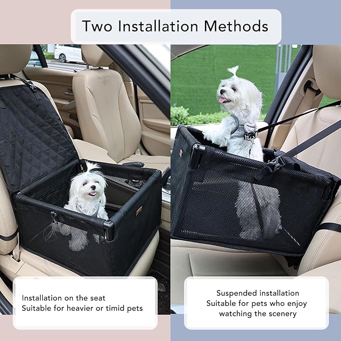 Breathable and Comfortable Dog Car Seat, Detachable Washable Dog Booster Seat, Multi Functional Pet Travel Bed with Safety Belt, Pet Car Seat for Small Medium Dogs Cats