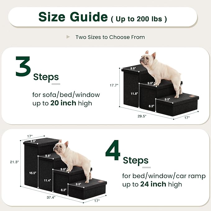 Love's cabin Dog Stairs with Storage,3 Steps Wider Dog Steps for High Bed 18" H,Foldable Pet Stairs for Small Medium Large Dogs Cats for Bed Couch Car,Ramp with Zip up to 200 lbs,Black,No Condo
