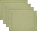 Solino Home Linen Placemats Set of 4 - Classic Hemstitch Moss Green Placemats 14 x 19 Inch - 100% Pure Linen Table Mats for Winter