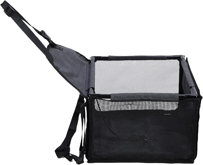 Asixxsix Dog Car Seat, Oxford Cloth Pet Car Seat with Breathable Mesh for Indoor Outdoor Use Foldable Portable Large Capacity 39x39x27cm (Black Gray)