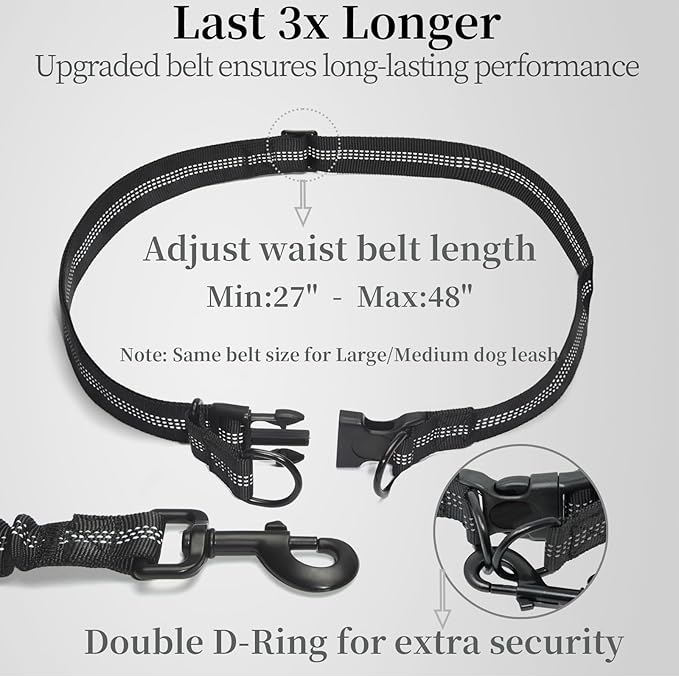 iYoShop Hands Free Dog Leash with Zipper Pouch, Dual Padded Handles and Durable Bungee for Walking, Jogging and Running Your Dog (Blue Heart, Large)