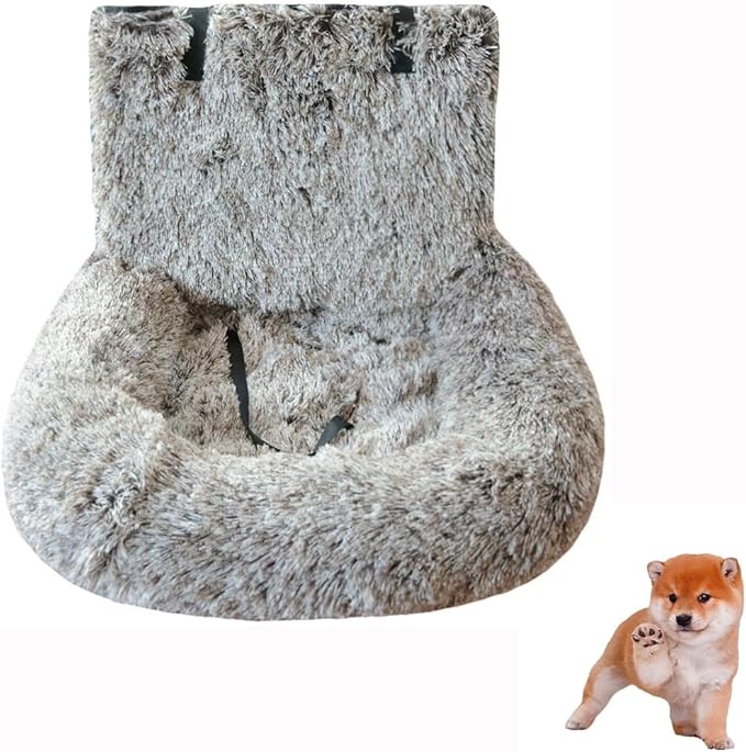 Dog Car Seat with Seat Belt Car Seat Dog Bed, Furry Safety Seat for Large and Small Dogs, Travel Pet Bed with Thick Cushions (Gradient Brown, 110×60cm)