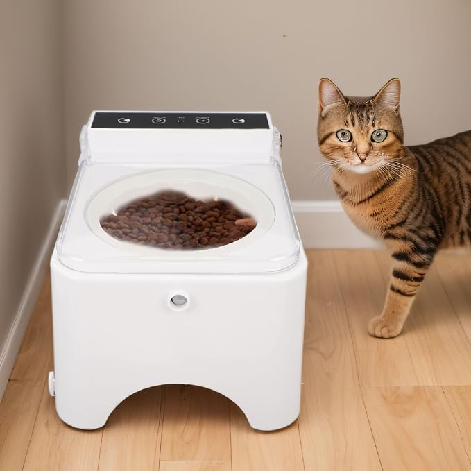 Automatic Cat Feeder, Induction Lid Opening Smart Dog Cat Bowl Prevent Food Pollution Pet Food Dispenser, Cat Automatic Sensing Feeder with Transparent Lid, Cat Food Dispenser