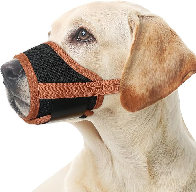 HEELE Dog Muzzle,Soft Nylon Muzzle Anti Biting Barking Chewing,Air Mesh Breathable Drinkable Adjustable Loop Pets Muzzle for Small Medium Large Dogs 4 Colors 4 Sizes (Brown, L)