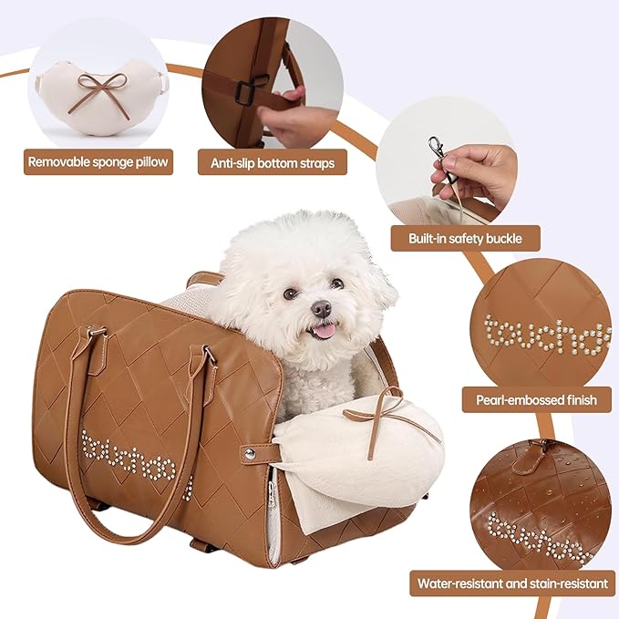TOUCHDOG Center Console Dog Car Seat – Detachable & Washable Pet Carrier for Small Dogs up to 15 lbs, Adjustable Straps, Anti-Slip Base, Foldable Travel Bed with Safety Clip