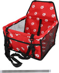 Pet Carrier Cage Dog Car Seat Bear Pattern Washable Foldable Pet Safety Travel Seat with Support Rod for Cars Oxford Cloth Material (Red paw Print Support Stick Style)