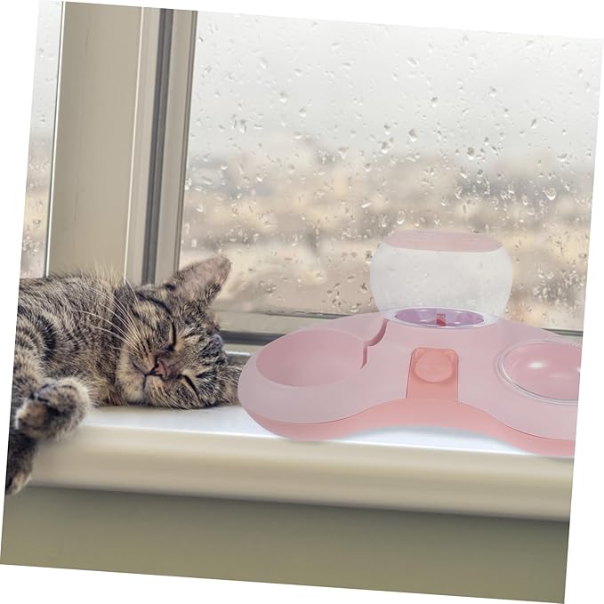 Kisangel 1pc Automatic Feeder Bowl Double Pet Food and Water Container Spill Design for Convenient Feeding