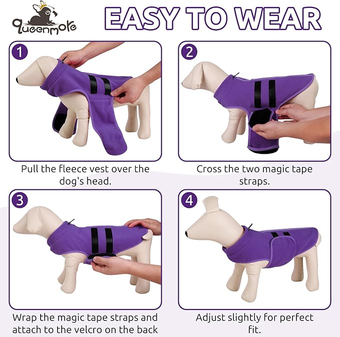 Queenmore XL Dog Sweaters, Soft Fleece Vest Pullover Dog Jacket with Leash Hole, Warm Winter Dog Clothes Cold Weather Doggy Dachshund Sweater for Large Dogs Cats Boy or Girl (Lavender, XL)